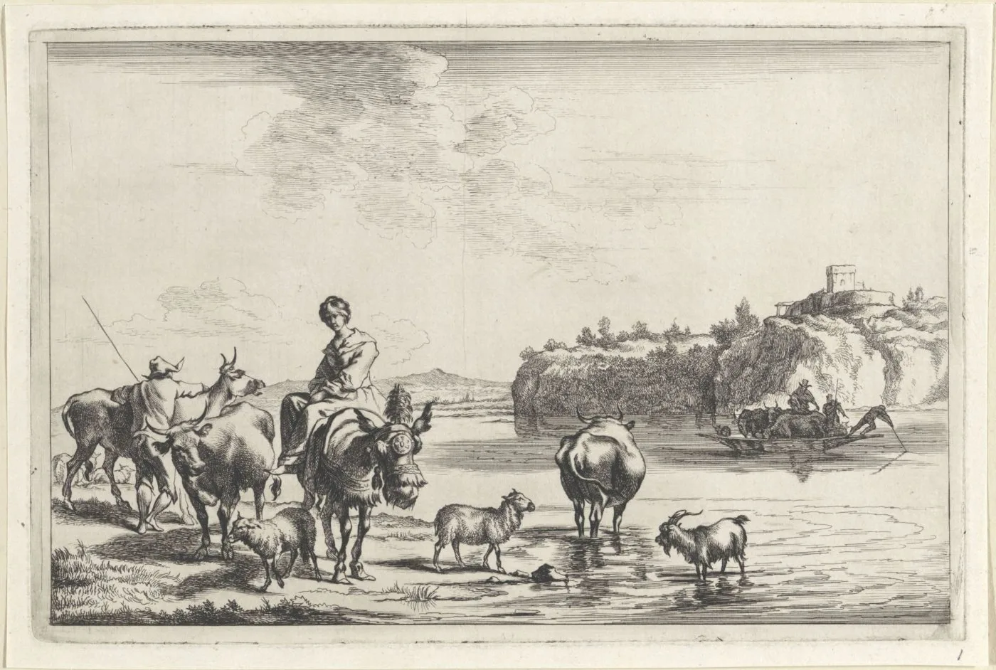 Jan de Visscher after Nicolaes Pietersz Berchem, Waiting for the Ferry