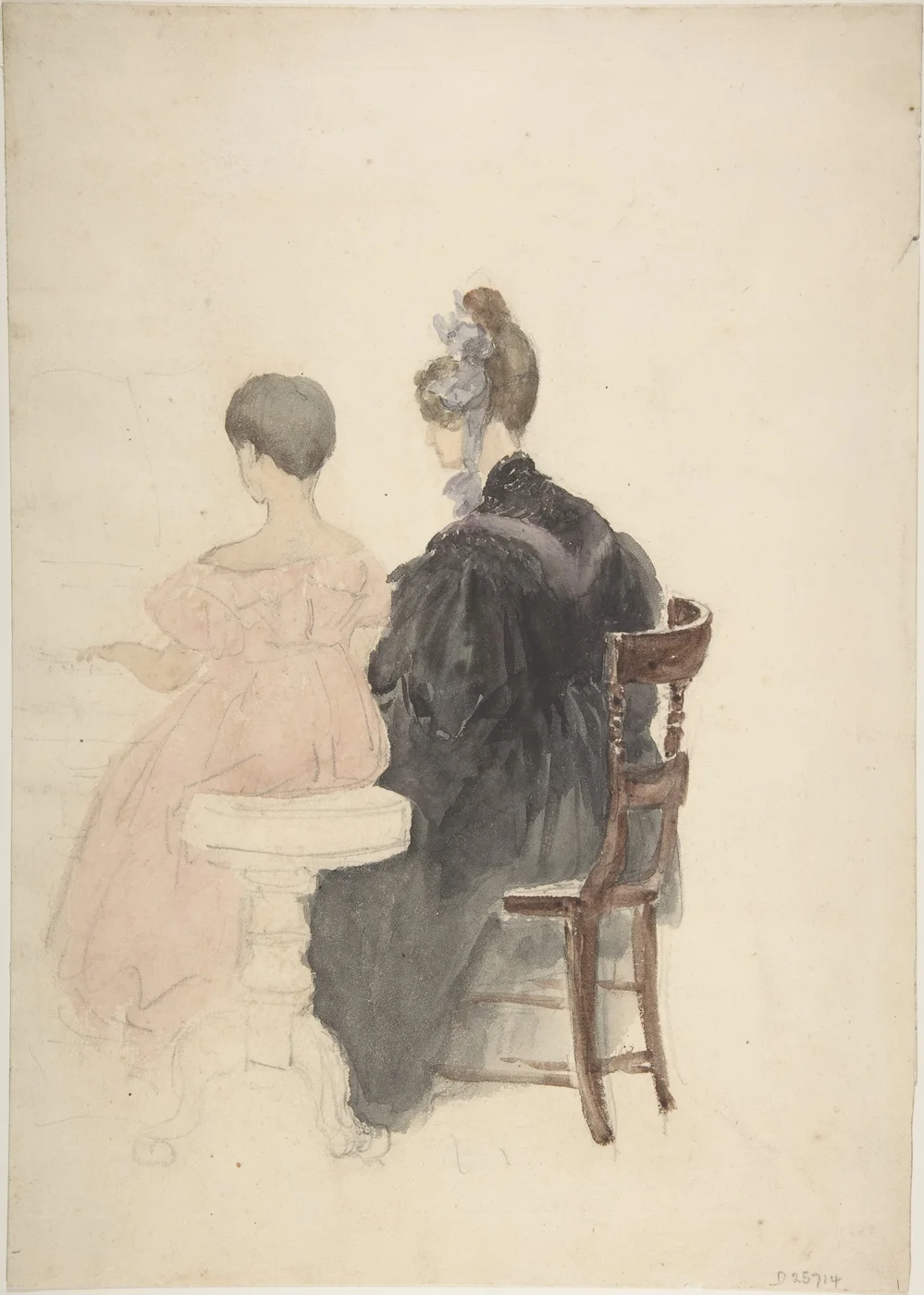 David Cox, A Piano Lesson, a pupil at the keys with a teacher nearby